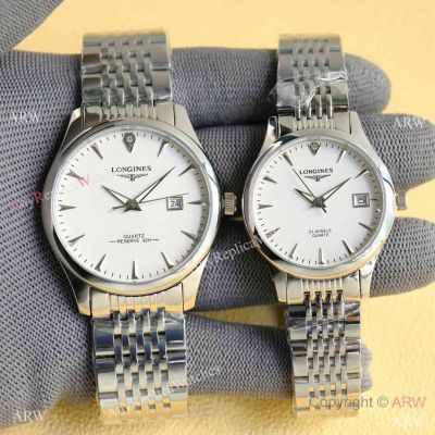 Copy Longines Master Quartz Watches All Stainless Steel White Dial